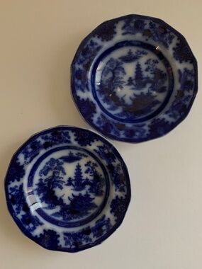 Antique W. Adams & Sons “Tonquin” Flow Blue Berry Dishes – Set of 2 – 5”